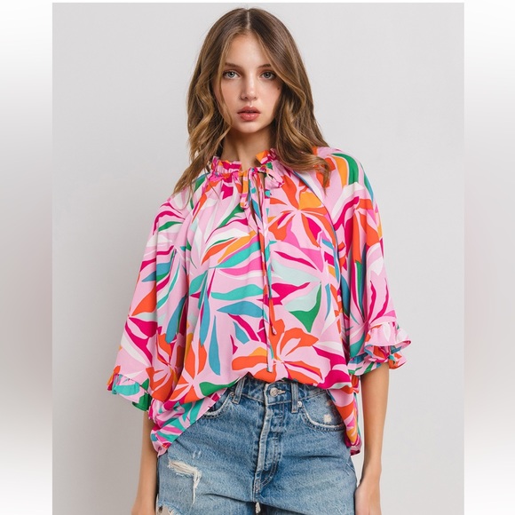 15 Boho Floral Print Wide Sleeve Blouse Top - Picture 3 of 6